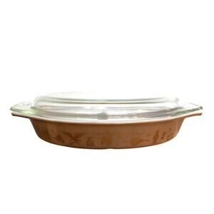 Vintage Pyrex Early American 1.5 Qt Divided Casserole Dish w/ Glass Lid